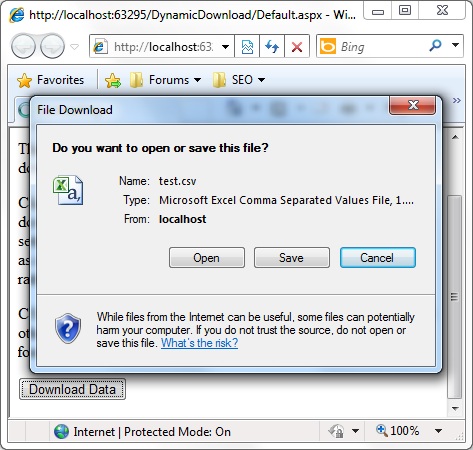 dynamically create iframe for file download