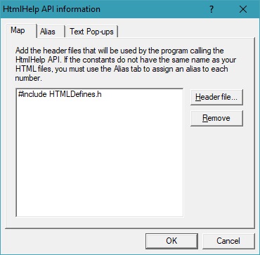 The Map tab of the HtmlHelp API information Dialog